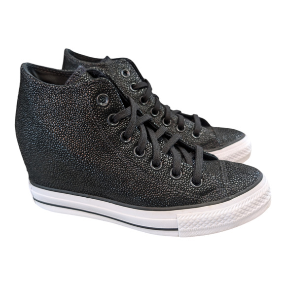 Converse 2017 CTAS Lux Mid Hidden Wedge Black Stingray Pebbled Leather Sneaker 7 - Picture 5 of 10